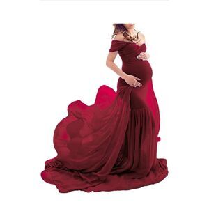 Elegant Burgundy Off-Shoulder Maxi Dress